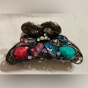 SALE- Gemstone and Rhinestone Gunmetal Hair Clip NWT